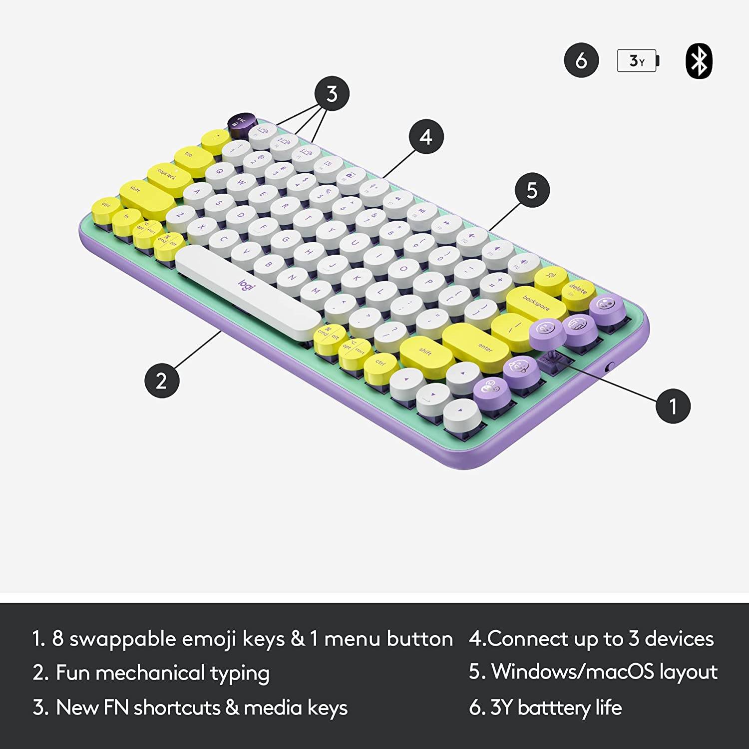 Logitech Studio Series POP Keys Mechanical Wireless Keyboard - Daydream ...