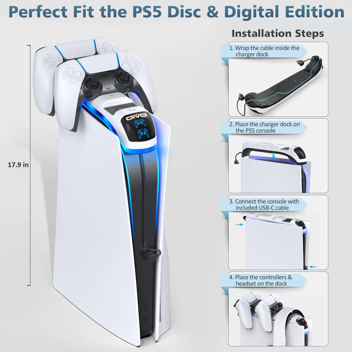 OIVO PS5 CHARGING STATION W/ HEADSET HOLDER FOR PS5